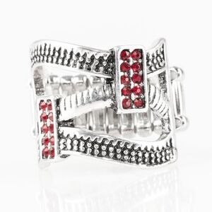 Red Rhinestone Ring Silver Fashion Jewelry Multi Finger Band Fits Sizes (6-10)